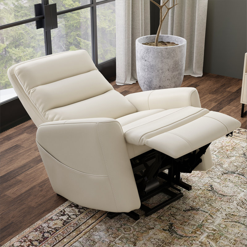 Faux Leather Power Lift Chair In Bentley Oyster, Off White