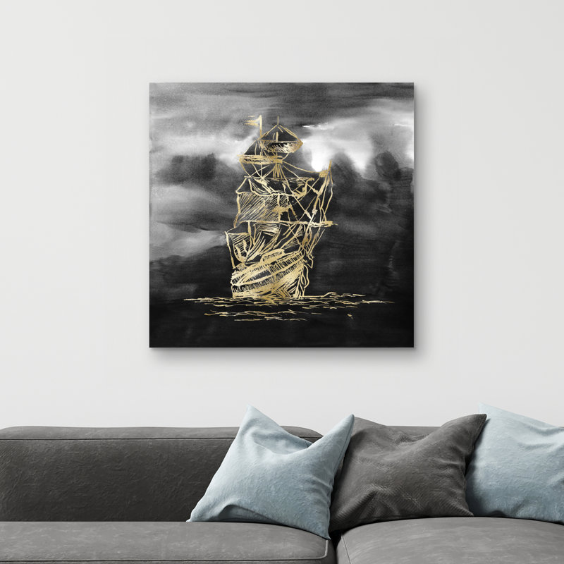 Sailing little ship illustration - 32"x32" art on canvas