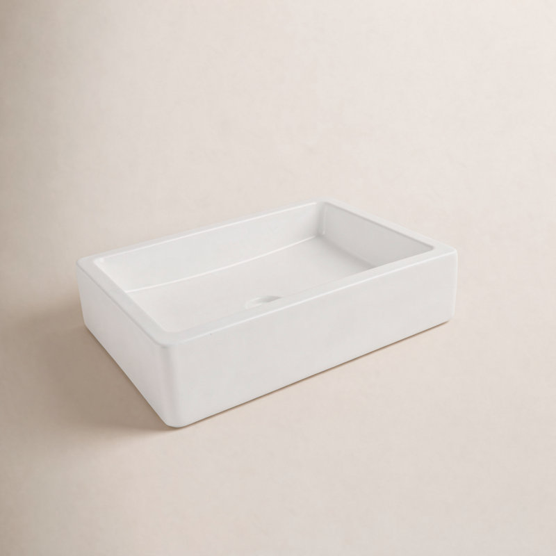 Nipomo Stone Handmade Rectangular Undermount Bathroom Sink, Pearl