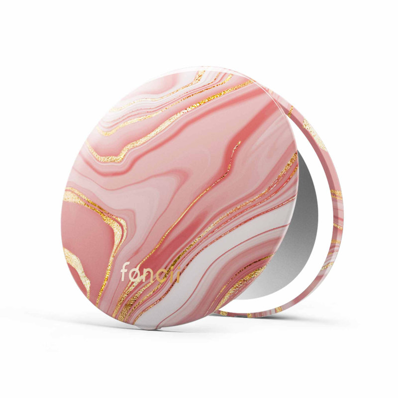 Pataricia Compact Makeup Mirror with LED Light, Rechargeable, 10x/1x Magnifying, 4” Wide Mirror for Purse (Marble Rosè)