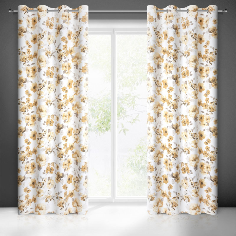 Acy Blackout Curtains Single Panel, White/Yellow