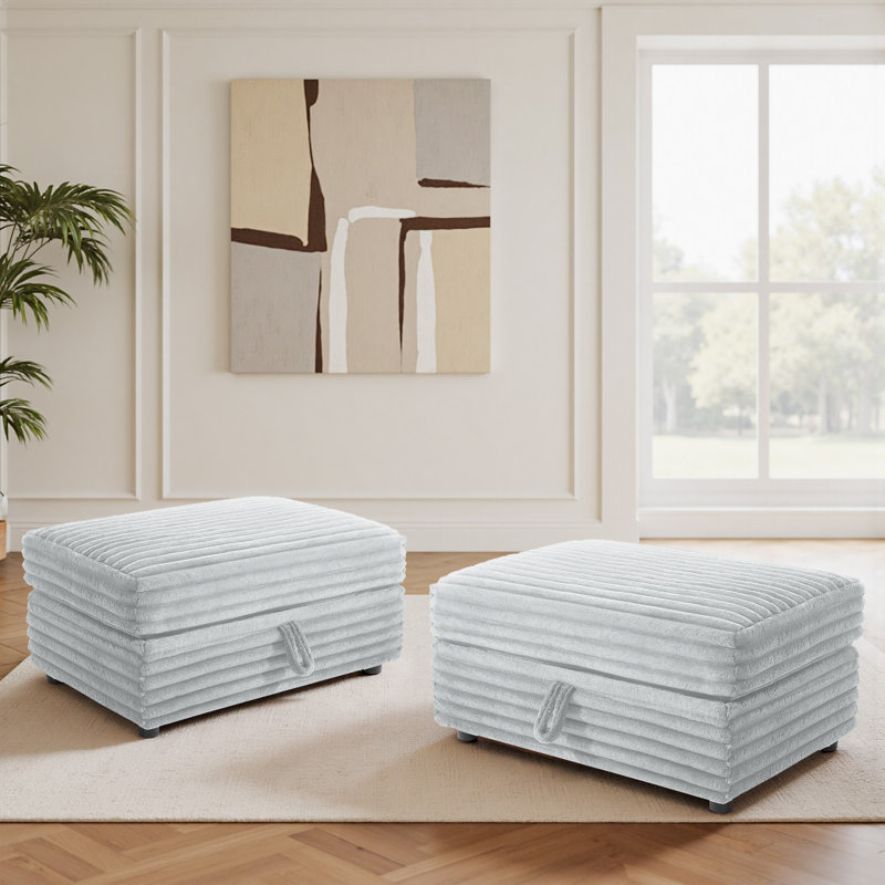 37.79cm Wide Rectangle No Pattern Footstool Ottoman with Storage, Grey