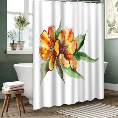Rideau de douche jaune imperméable, rideaux de douche pour la salle de bain avec 12 crochets