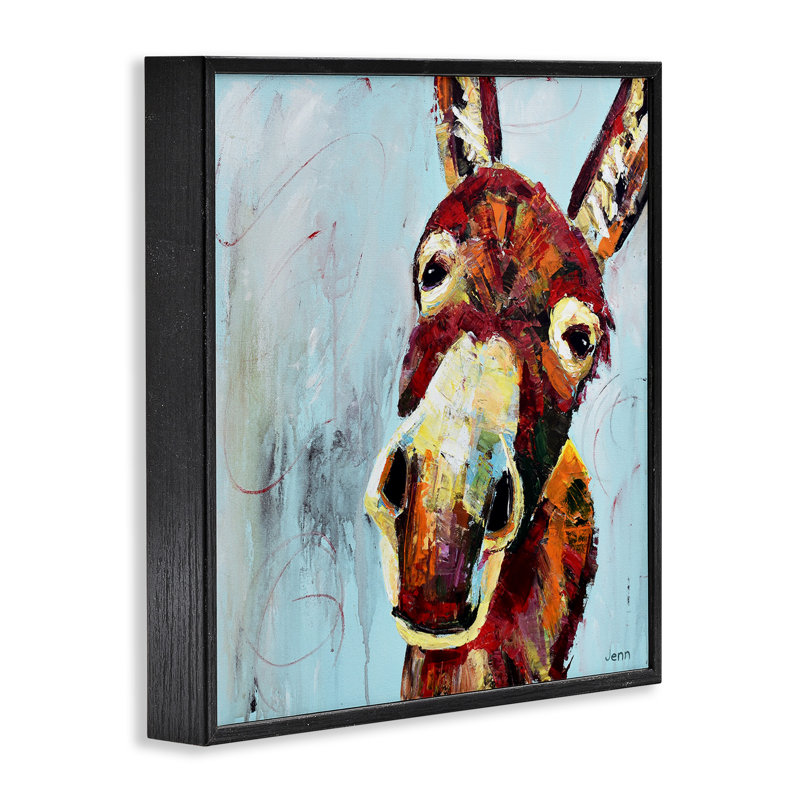 Visage d'âne sur fond bleu, estampe numérique par Jen Seeley, Giclée encadrée noir minuit, H 12 po x l 12 po x P 1,5 po