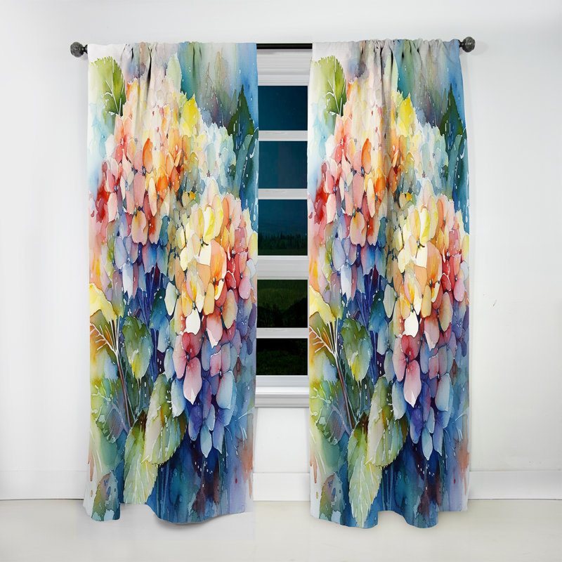 Hortensia bleu vert - rideau en velours traditionnel - obscurcissant - 1 panneau, L 52 po x L 63 po