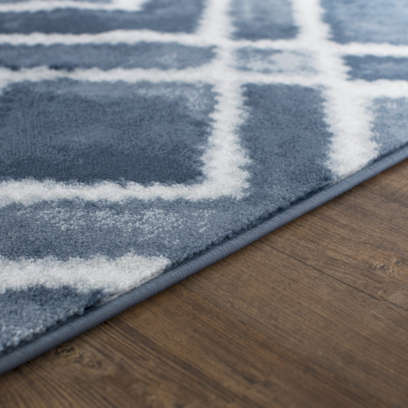 Tapis bleu marine / blanc Rachit, Rectangle 5 pi 2 po x 7 pi 6 po