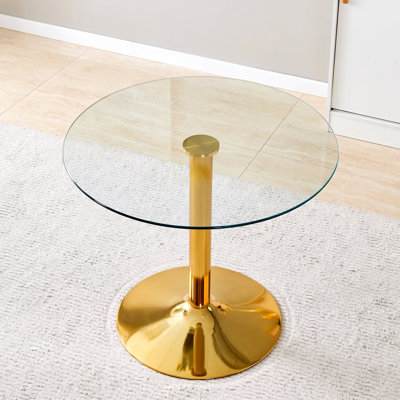 35" Modern Round Tempered Glass Dining Table for Small Space