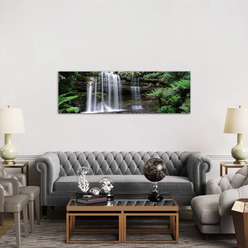 Waterfall In A Forest, Russell Falls, Mt Field National Park, Tasmania, Australia - No Frame Panoramic Print on Canvas