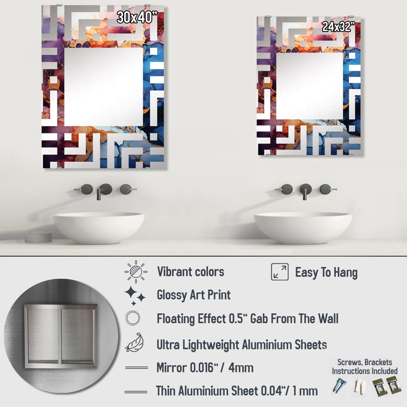 Roenick - Miroirs muraux décoratifs peinture abstraite, 32 po x 24 po