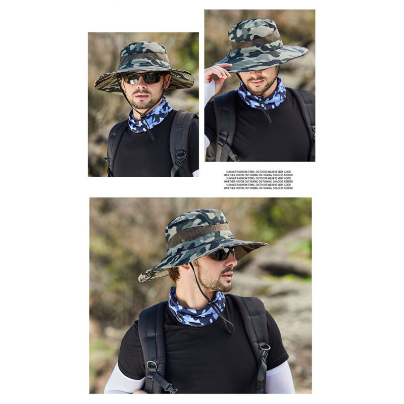 1 Piece Men's Sun Hat Wide Brim Fisherman's Hat for Beach Travel, Fishing, Hiking, Outdoor Decorative Items, Camouflage Khaki