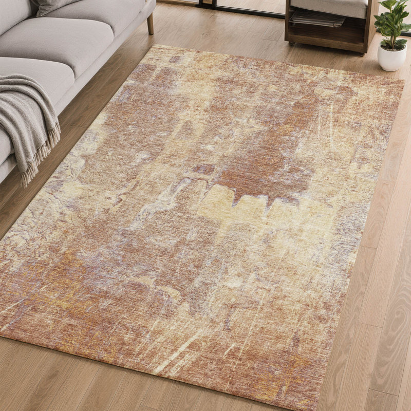 Tapis abstrait lavable à la machine de qualité supérieure Mayfield AMF2226, Terre cuite, 9 pi x 12 pi