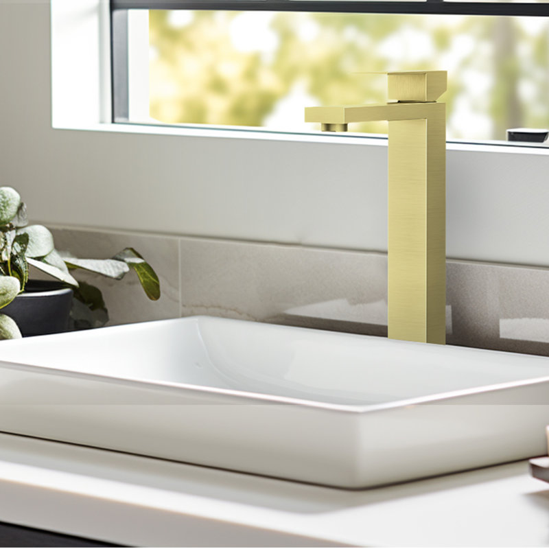 Vessel Bathroom Faucet with Drain Assembly, Brushed Gold
