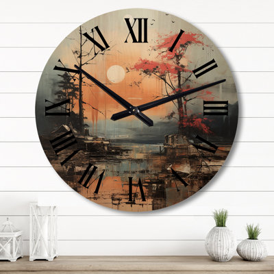 Horloge murale orange sur fond orange, paysage asiatique surdimensionné II