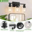 Modern 3-Light Bathroom Vanity Fixture With Clear Glass Shade, Matte Black Wall Lamp For Mirror, Kitchen, Living Room, Hallway, And Porch
