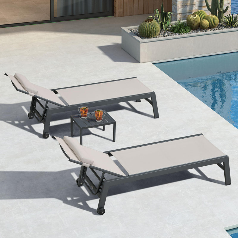 Shiner 3-Piece Aluminum Patio Chaise Lounge Set, Beige