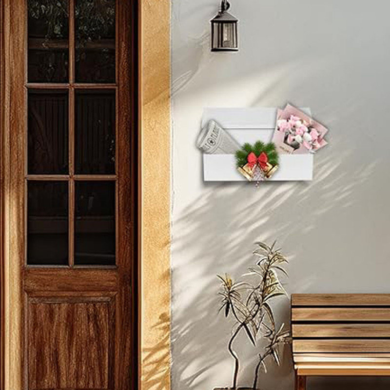 Wall Mount Mailbox for House, Outside, with 3 Sets of 0-9 Number Stickers & Flower Planter, Rust-Proof Metal Post Drop Box, White