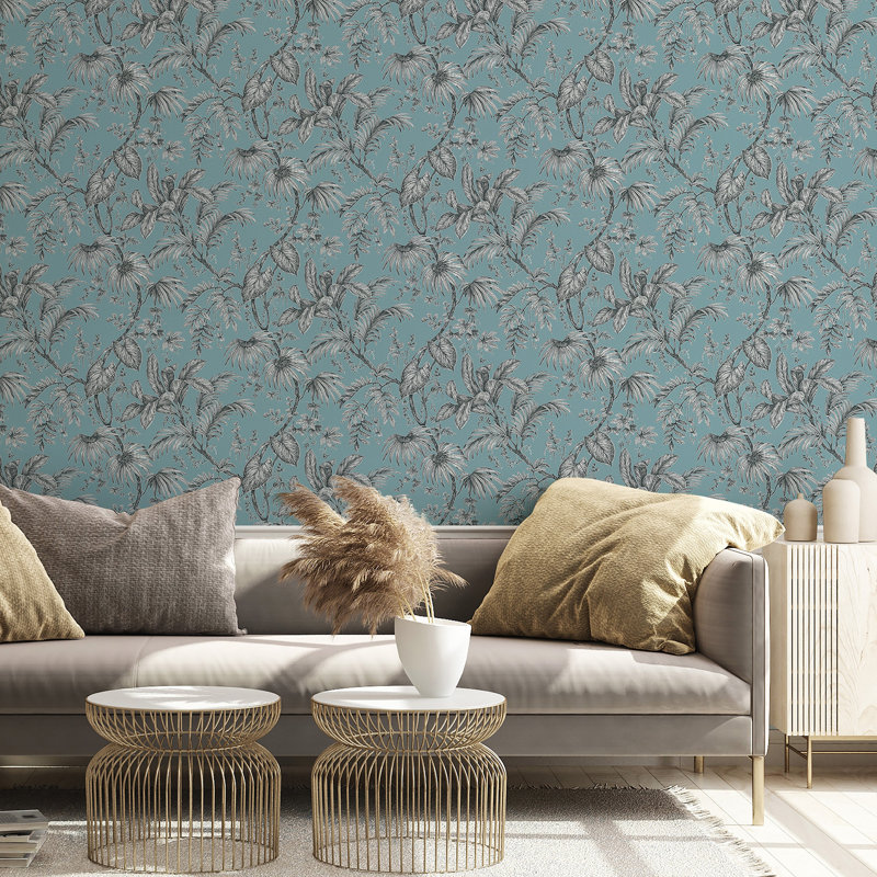 The New Design Book 10m x 53cm Textured Matte Wallpaper Roll, Teal/Grey