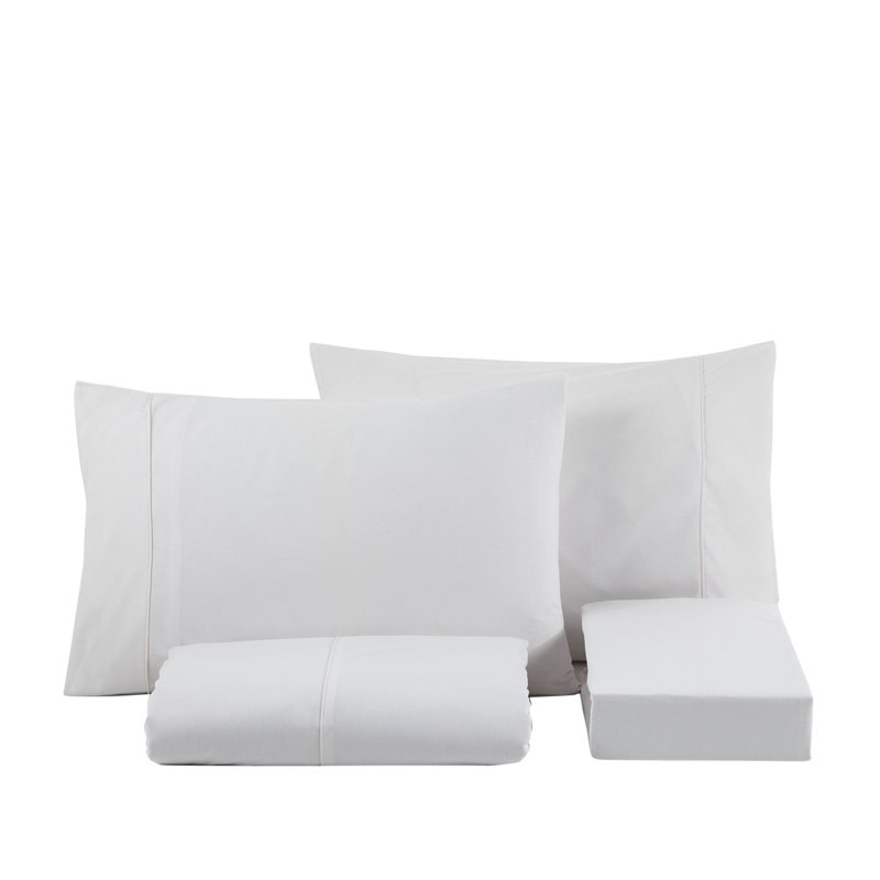 Ranforce Cotton Solid Bed Sheet Set, White, King Sheet Set + 2 King Pillowcases