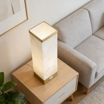 Lampe de table moderne en albâtre avec ampoule à intensité variable à 3 voies et fonction de mémoire, ports de charge USB A + C pour le chevet, la table de chevet, le salon ou le bureau