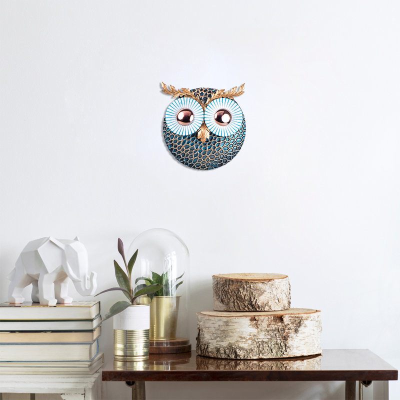 Décoration murale hibou, Bleu / cuivre / or