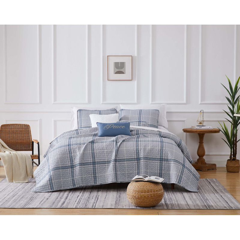 Ensemble de courtepointe en microfibre à motif écossais Vilano par Southshore Fine Linens, gris