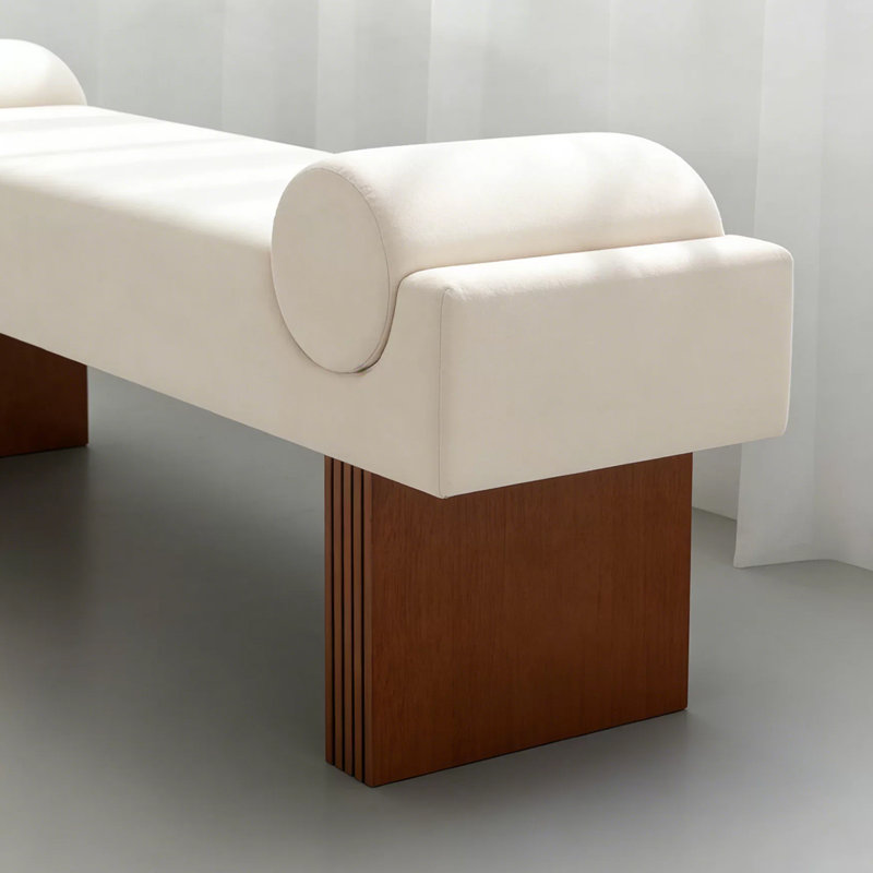 Banc rembourré en bois massif blanc, 17.72" H x 47.24" W x 15.75" D