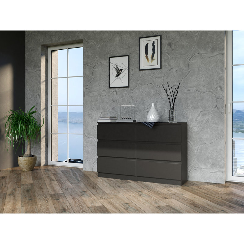 Olhouser 120cm W 6 - Drawer Chest of Drawers, Black