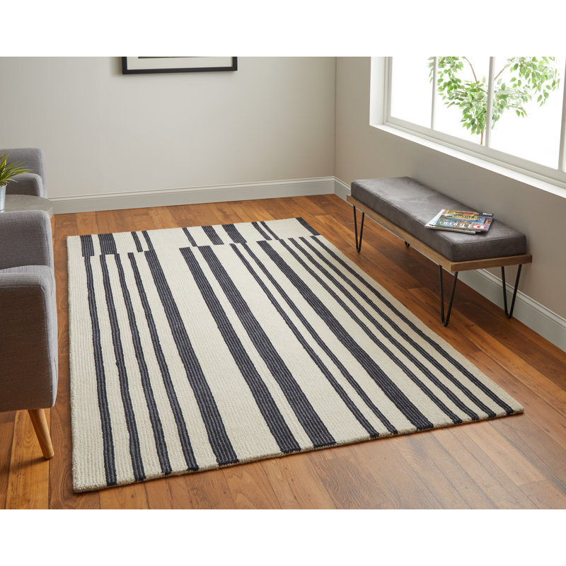 Tapis de style Mid-Century moderne, ivoire / noir Ryo 2 pi x 3 pi, Rectangle 12 pi x 15 pi