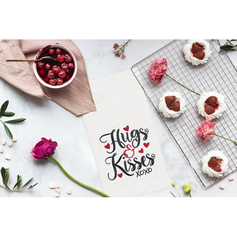 Hugs & Kisses Kitchen Towel, White/Black/Red Hugs & Kisses Kitchen