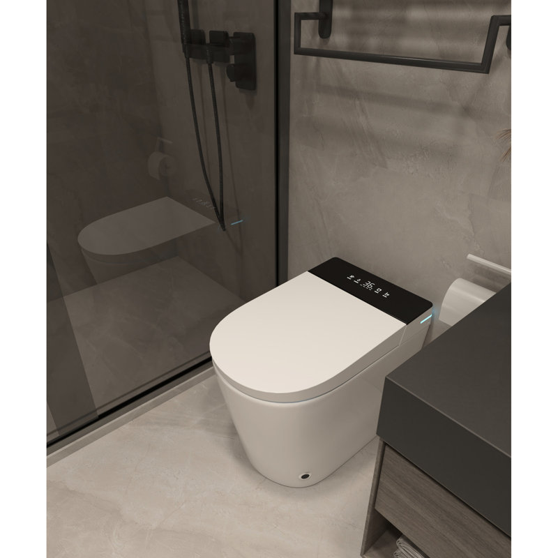 Compact Bidet Toilet Seat - Auto Open & Close, Flush, Heated, Warm Air Dry For Small Bathrooms Modern With Option Heated Seat, Dryer,
