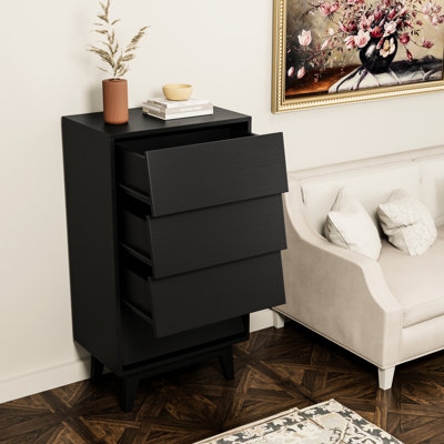 4 Drawer Bedroom Furniture In Black - Vintage-style Appeal Dresser With Hidden Pulls For Nursery