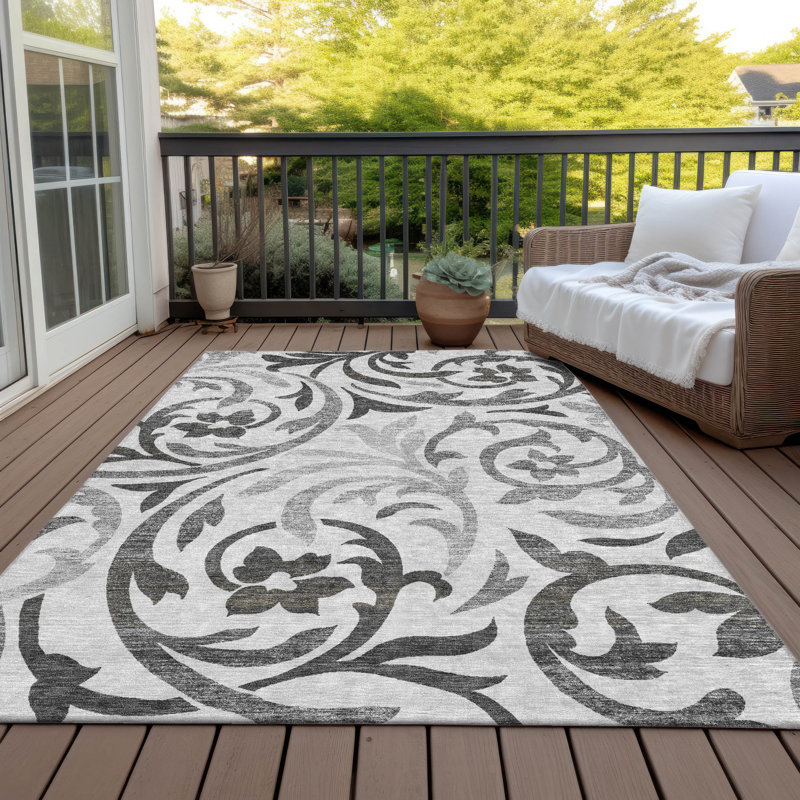 Tapis gris en polyester tissé à la machine Fritch, Rectangle 9 pi x 12 pi