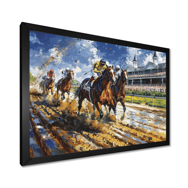 Marlyin - course de chevaux, art mural, H 34 po x l 44 po x P 1,5 po, Cadre simple noir