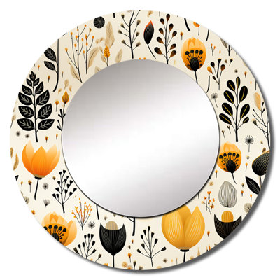 Beige Bohemian Bliss Floral Pattern - Floral Unique Mirror, Cottage Large Round Wall Mirror, Printed Metal Art