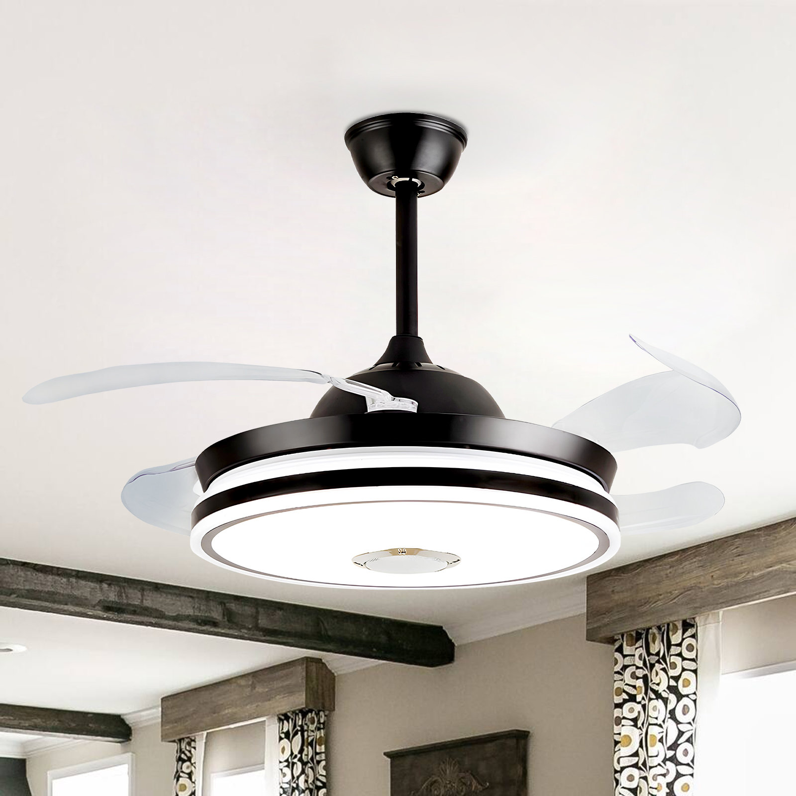 21.7 Round Ceiling Fan Lamp LED Chandelier Light Modern Remote Control  BedRoom