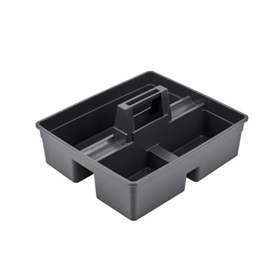 Restaurantware-RW Clean 15.2 x 13.2 x 6.7 Inch Cleaning Caddy, 1 Triple Compartment Cleaning Supply Caddy - With Handle, Crack-Resistant, Black Plastic Cleaning Basket, For Cleaning Supplies,