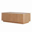 Table basse rectangulaire en bois naturel brun et verre, centre de salon de style moderne Mid-Century