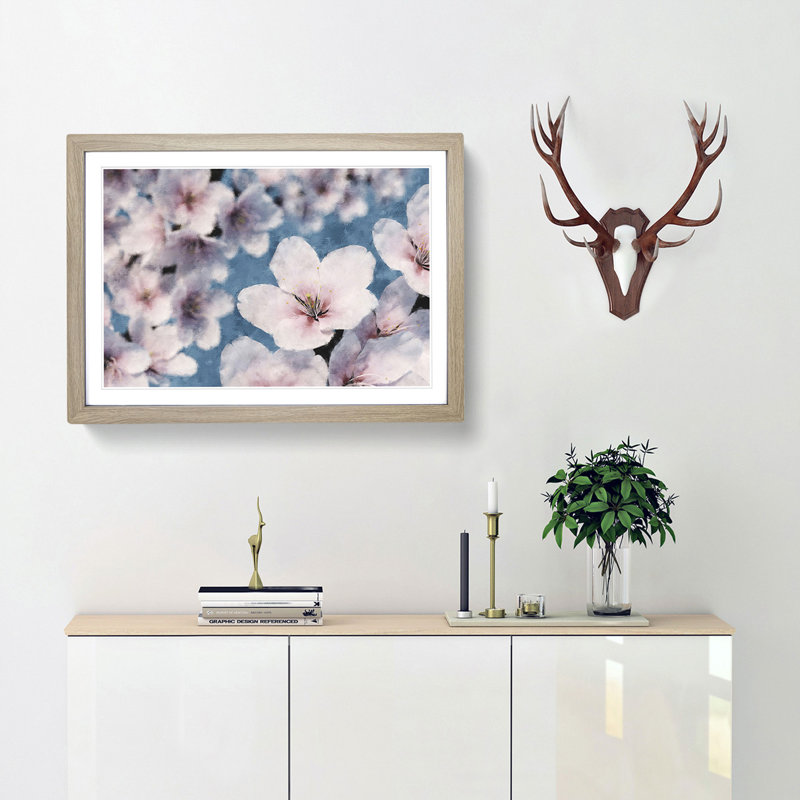 Cherry Blossom Tree in Spring - Picture Frame Graphic Art Print, 45cm H x 63cm W x 2cm D, Oak Framed