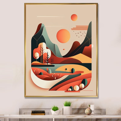 " Graphic Retro Full Moon Mountainscape I "