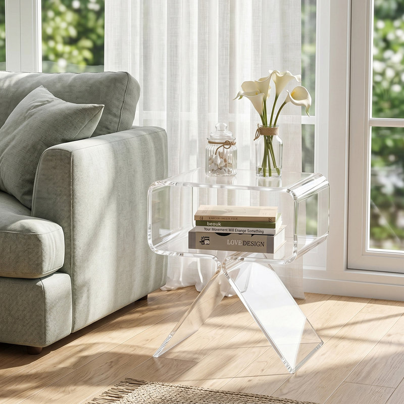 Table de bout en acrylique transparent avec compartiment de rangement, table de bout transparente moderne, table de chevet d'appoint sans assemblage pour le salon, facile à nettoyer