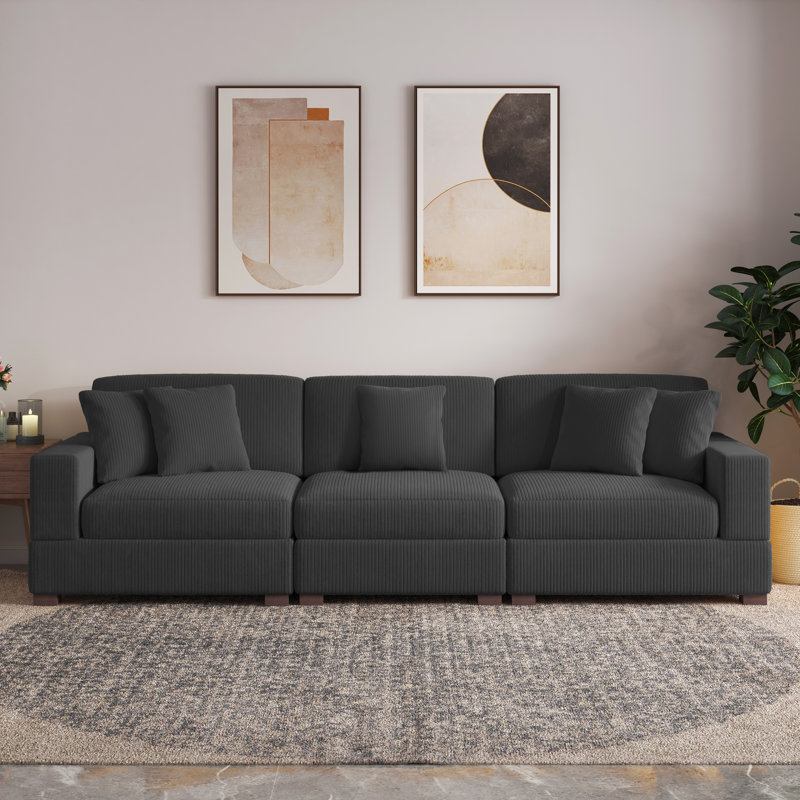 Milbrey 300.2Cm Square Arms Modular Sofa, Grey