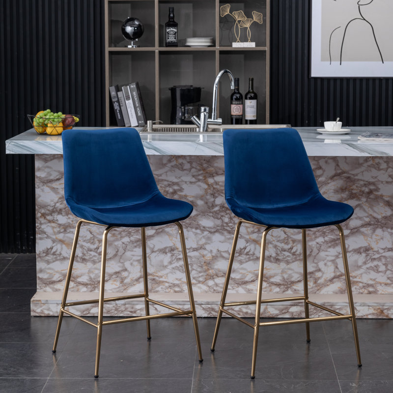 Osy Upholstered Counter Stool with Metal Frame, Blue