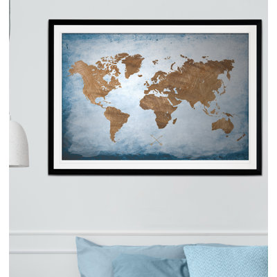 Washy World Map - reproduction d'art encadrée