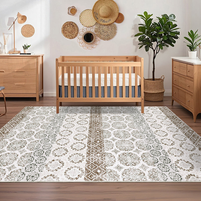 Large Machine Washable Rugs Vintage Floral Geometric Living Room Rugs Non Slip Stain-Resistant Oriental Floor Carpet Non Shedding Low Pile Rugs