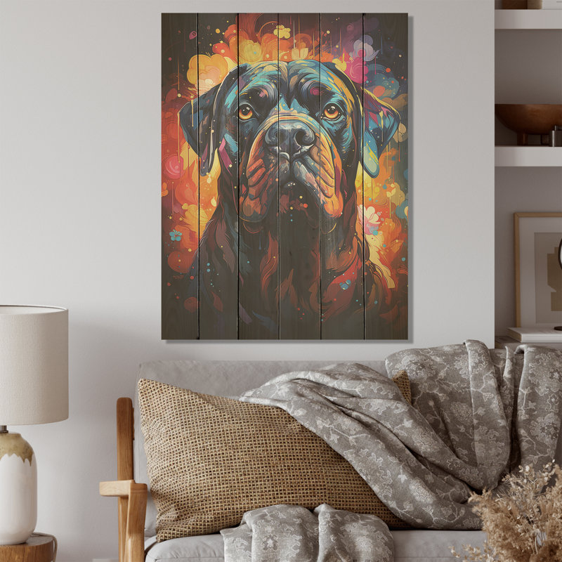 Popart Mastiff Majesty I - chien, art mural sur bois de pin naturel, H 40 po x l 30 po