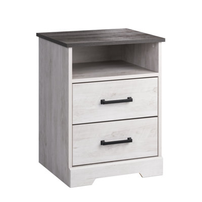 Yazeed 18.75" Wide 2-Drawer Nightstand, Farmhouse Bedside End Table with 2 Drawers, Storage for Bedroom, Office, Living Room, 16.25" D x 18.75" W x 24.5" H, Washed White