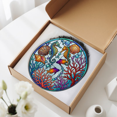 Panneau de vitrail en coquillage Seahorse, H 12 po