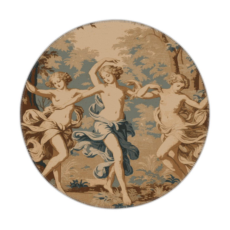 French Brown Indoor and Outdoor Area Rug, Round 5'