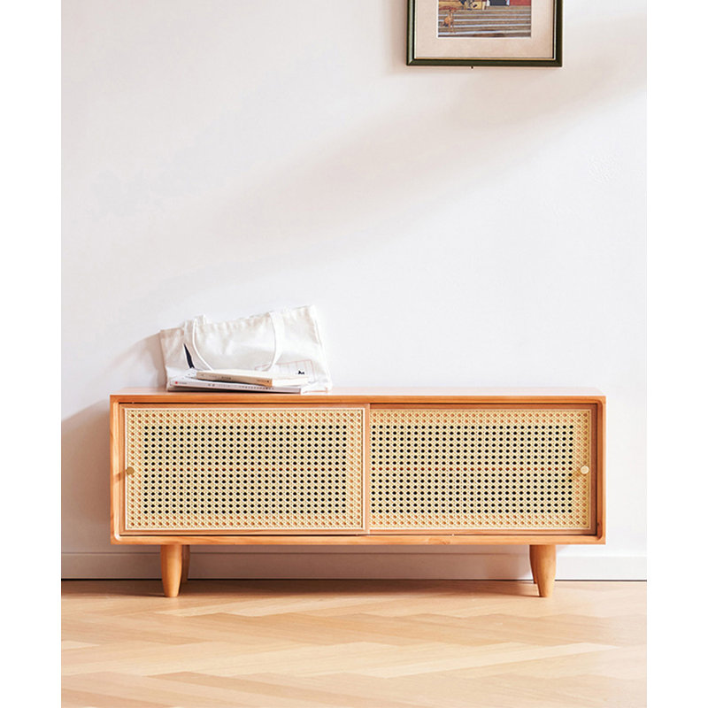 Armoire à chaussures minimaliste en rotin de bois massif, H 17,72 po x l 39,37 po x P 13,78 po, Orange