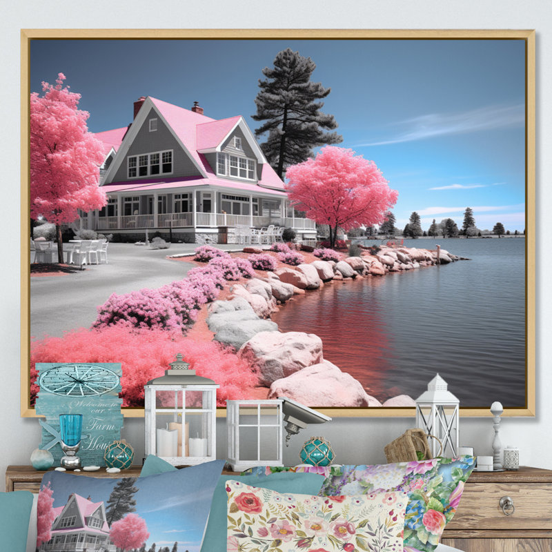 " Pink Lakeshore Memories I ", Natural Floater Framed, 30" H x 40" W x 1.5" D